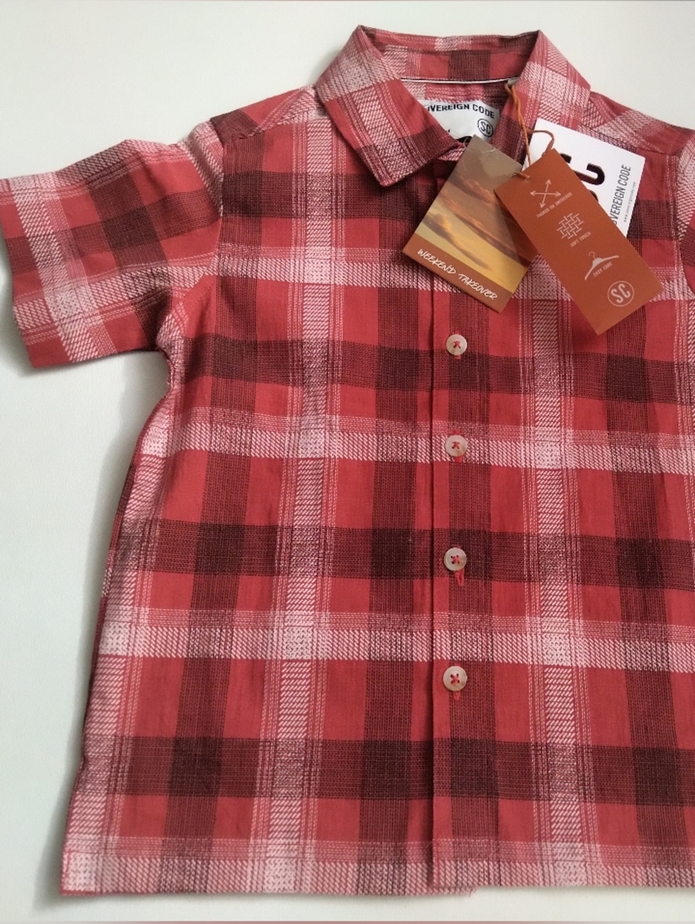 Sovereign Code Boys  Rust-Red Plaid Button Shirt New 4T
